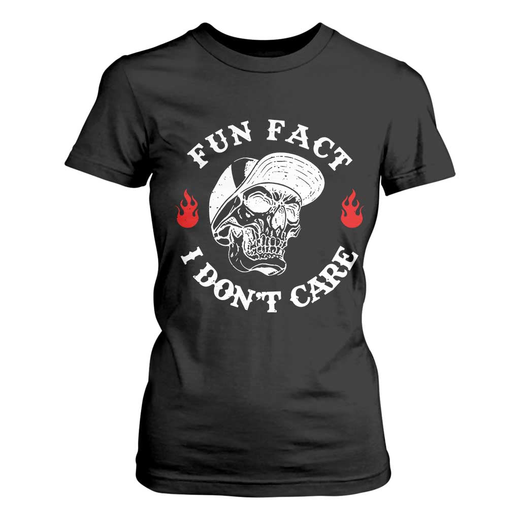 Fun Fact I Dont Care Skull T Shirt For Women Edgy Sarcastic Attitude TS02 Black Print Your Wear
