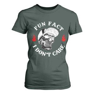 Fun Fact I Dont Care Skull T Shirt For Women Edgy Sarcastic Attitude TS02 Dark Forest Green Print Your Wear