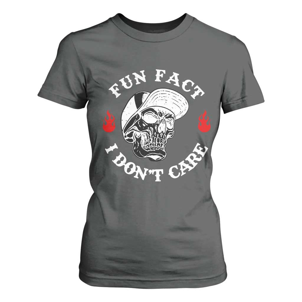 Fun Fact I Dont Care Skull T Shirt For Women Edgy Sarcastic Attitude TS02 Dark Heather Print Your Wear