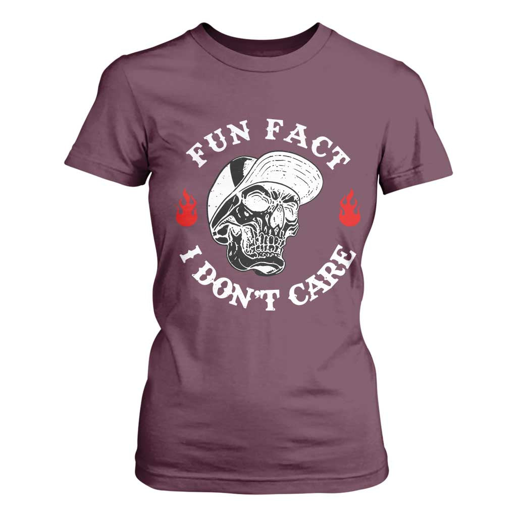 Fun Fact I Dont Care Skull T Shirt For Women Edgy Sarcastic Attitude TS02 Maroon Print Your Wear