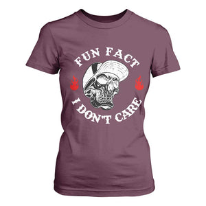 Fun Fact I Dont Care Skull T Shirt For Women Edgy Sarcastic Attitude TS02 Maroon Print Your Wear