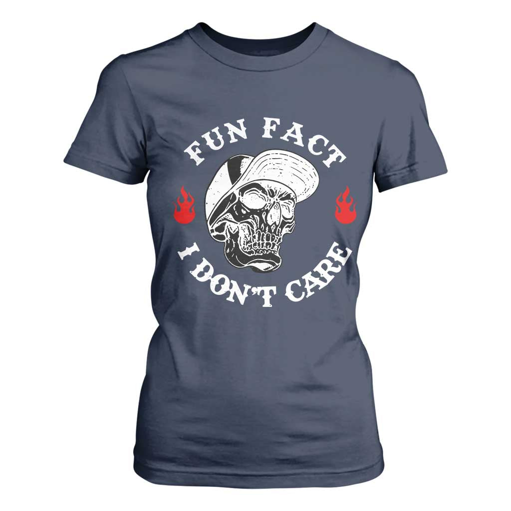 Fun Fact I Dont Care Skull T Shirt For Women Edgy Sarcastic Attitude TS02 Navy Print Your Wear