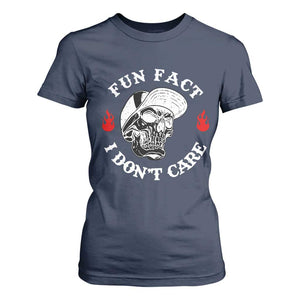 Fun Fact I Dont Care Skull T Shirt For Women Edgy Sarcastic Attitude TS02 Navy Print Your Wear