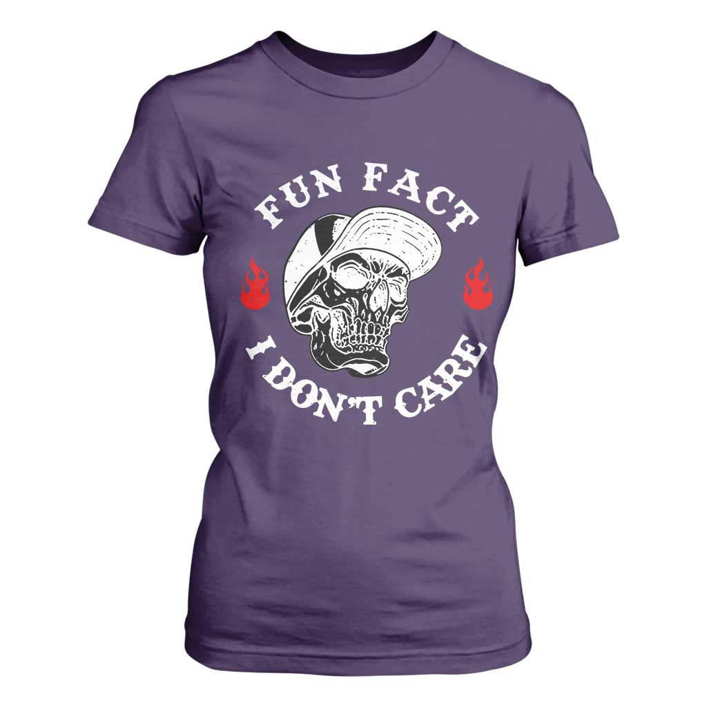 Fun Fact I Dont Care Skull T Shirt For Women Edgy Sarcastic Attitude TS02 Purple Print Your Wear