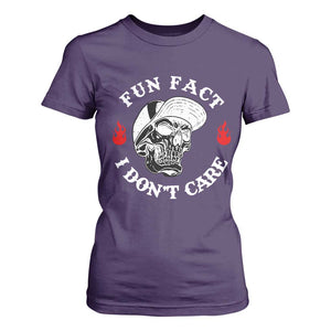 Fun Fact I Dont Care Skull T Shirt For Women Edgy Sarcastic Attitude TS02 Purple Print Your Wear