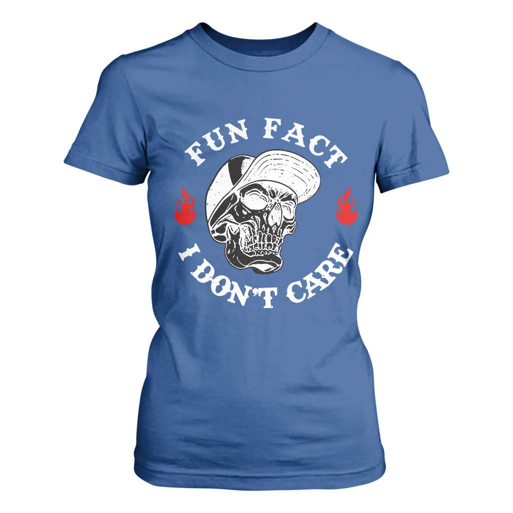 Fun Fact I Dont Care Skull T Shirt For Women Edgy Sarcastic Attitude TS02 Royal Blue Print Your Wear