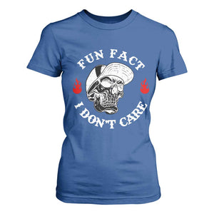 Fun Fact I Dont Care Skull T Shirt For Women Edgy Sarcastic Attitude TS02 Royal Blue Print Your Wear
