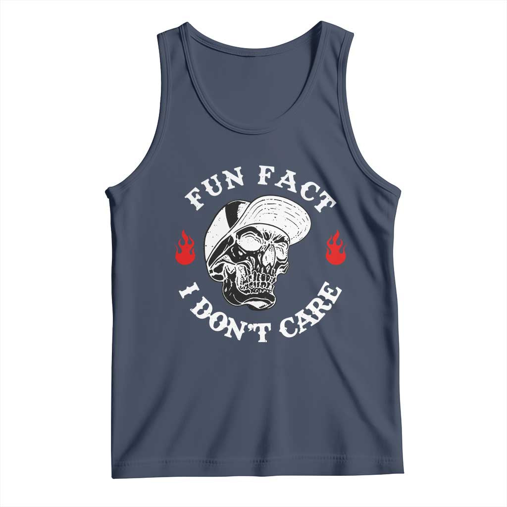 Fun Fact I Dont Care Skull Tank Top Edgy Sarcastic Attitude TS02 Navy Print Your Wear