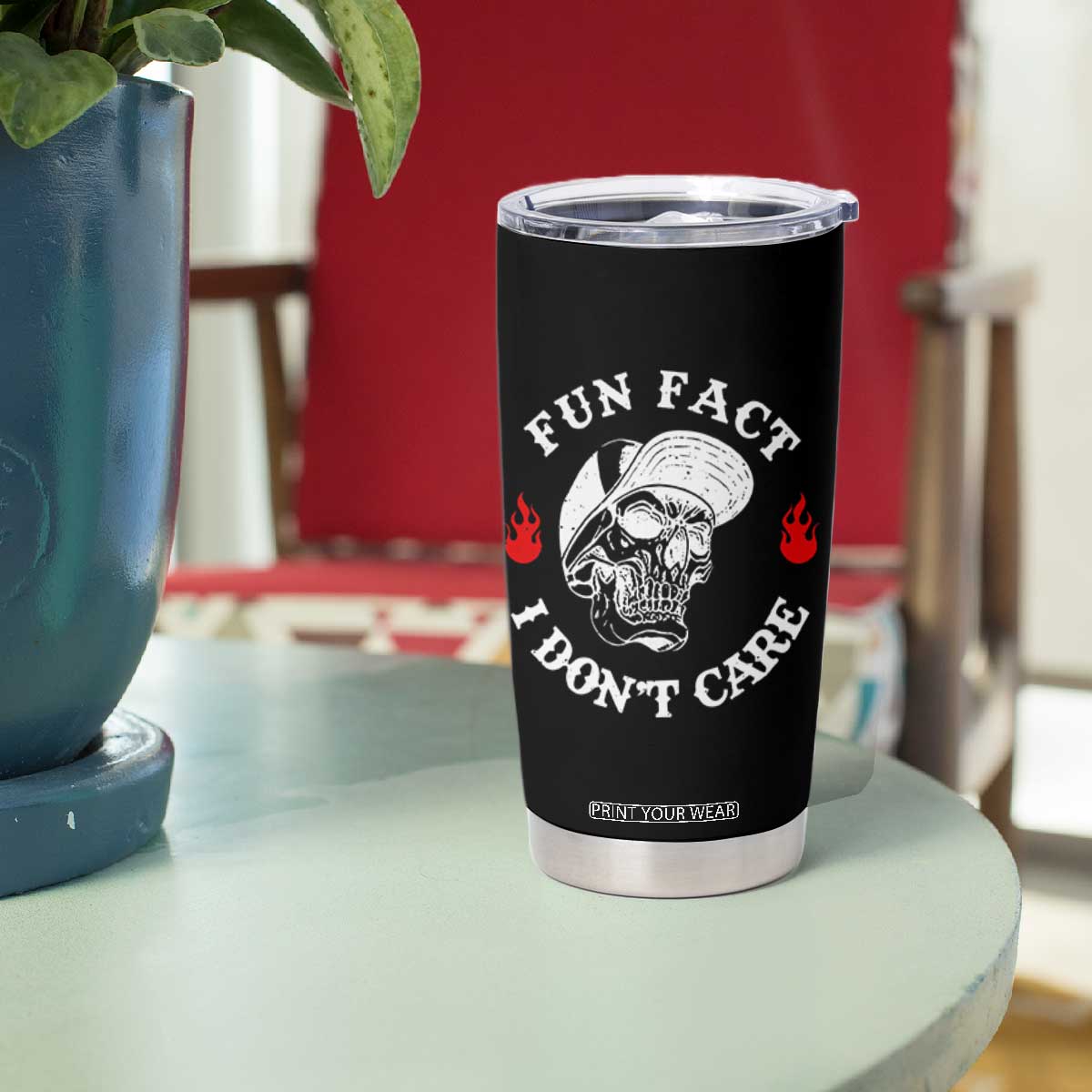 Fun Fact I Dont Care Skull Tumbler Cup Edgy Sarcastic Attitude TS02 Print Your Wear