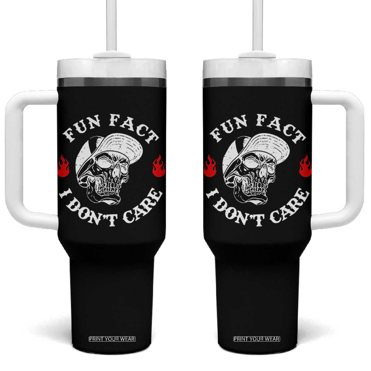 Fun Fact I Dont Care Skull Tumbler With Handle Edgy Sarcastic Attitude TS02 One Size: 40 oz Black Print Your Wear