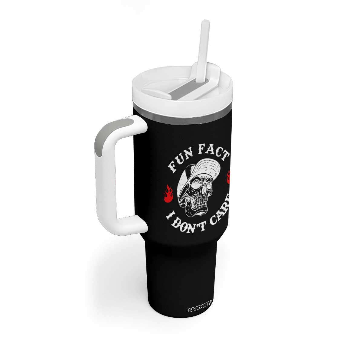 Fun Fact I Dont Care Skull Tumbler With Handle Edgy Sarcastic Attitude TS02 Print Your Wear