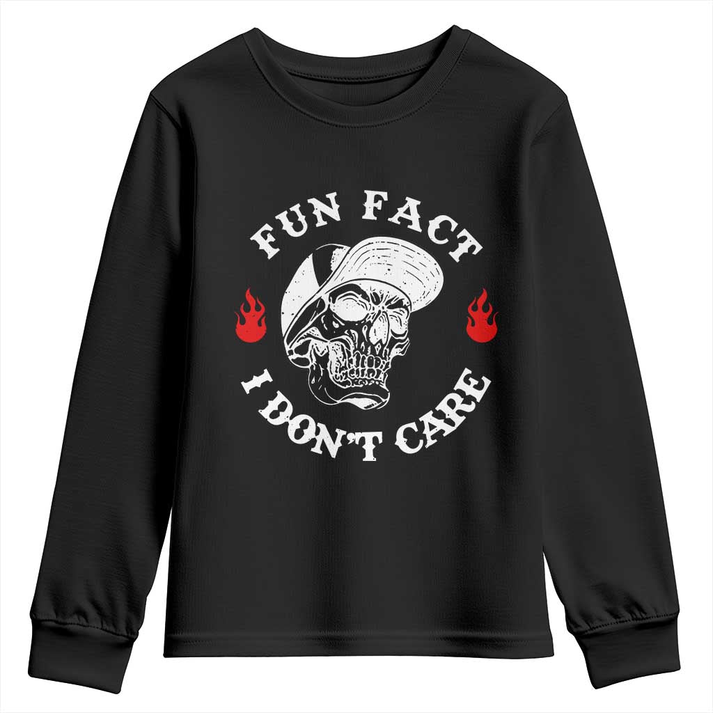 Fun Fact I Dont Care Skull Youth Sweatshirt Edgy Sarcastic Attitude TS02 Black Print Your Wear