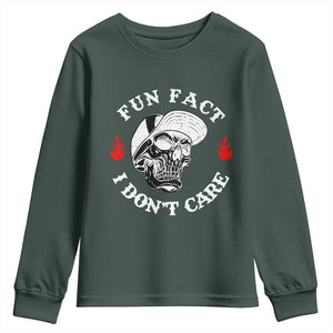 Fun Fact I Dont Care Skull Youth Sweatshirt Edgy Sarcastic Attitude TS02 Dark Forest Green Print Your Wear