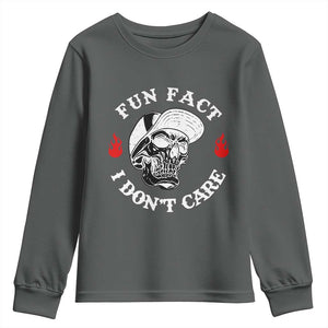 Fun Fact I Dont Care Skull Youth Sweatshirt Edgy Sarcastic Attitude TS02 Dark Heather Print Your Wear