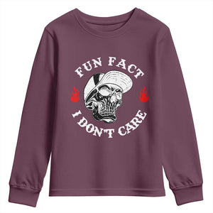 Fun Fact I Dont Care Skull Youth Sweatshirt Edgy Sarcastic Attitude TS02 Maroon Print Your Wear