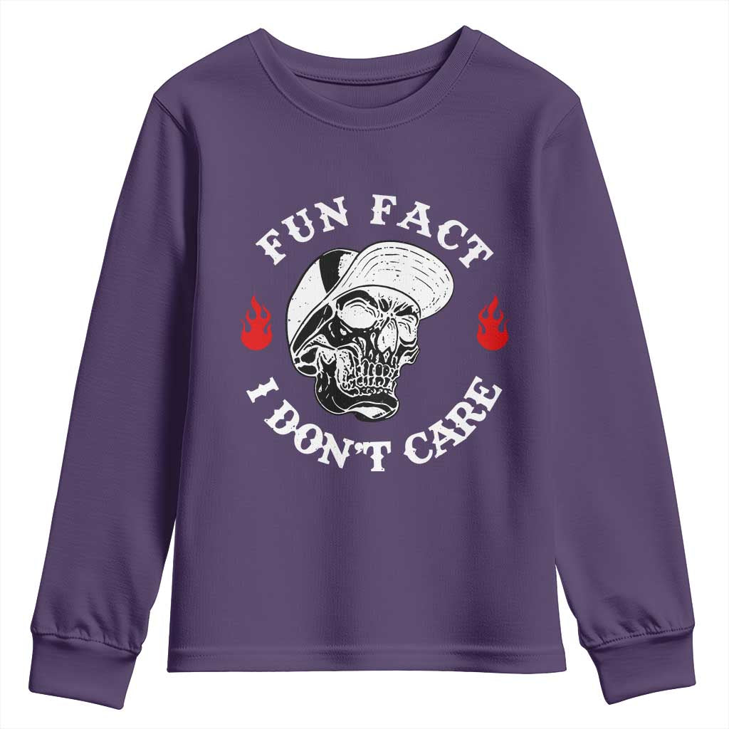 Fun Fact I Dont Care Skull Youth Sweatshirt Edgy Sarcastic Attitude TS02 Purple Print Your Wear