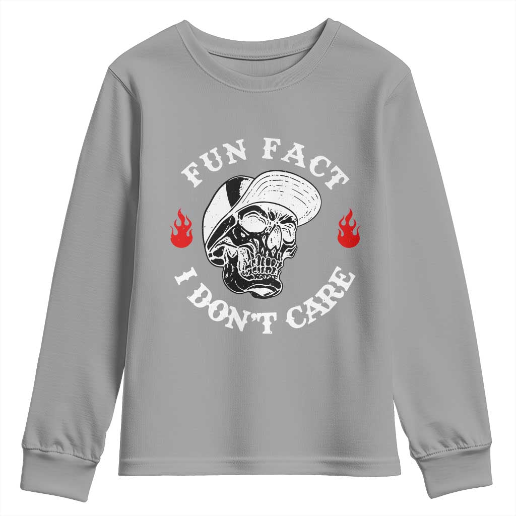Fun Fact I Dont Care Skull Youth Sweatshirt Edgy Sarcastic Attitude TS02 Sport Gray Print Your Wear