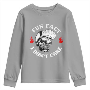 Fun Fact I Dont Care Skull Youth Sweatshirt Edgy Sarcastic Attitude TS02 Sport Gray Print Your Wear