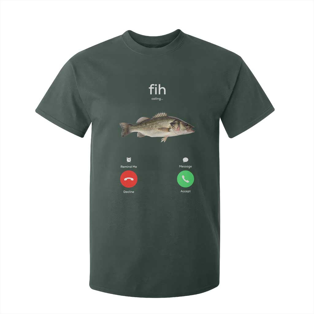 Fih Calling Funny Fish T Shirt For Kid Fishing Lover Hilarious Phone Call Parody TS02 Dark Forest Green Print Your Wear