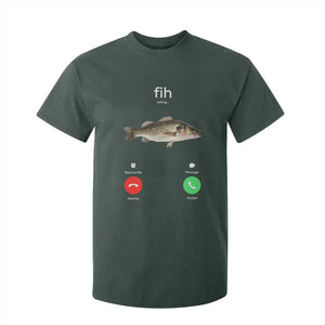 Fih Calling Funny Fish T Shirt For Kid Fishing Lover Hilarious Phone Call Parody TS02 Dark Forest Green Print Your Wear