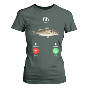 Fih Calling Funny Fish T Shirt For Women Fishing Lover Hilarious Phone Call Parody TS02 Dark Forest Green Print Your Wear