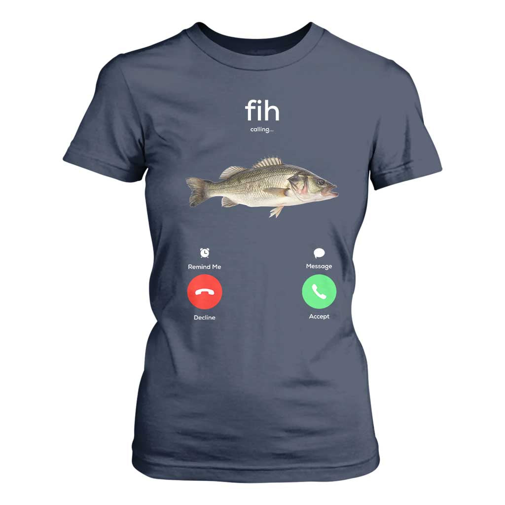 Fih Calling Funny Fish T Shirt For Women Fishing Lover Hilarious Phone Call Parody TS02 Navy Print Your Wear