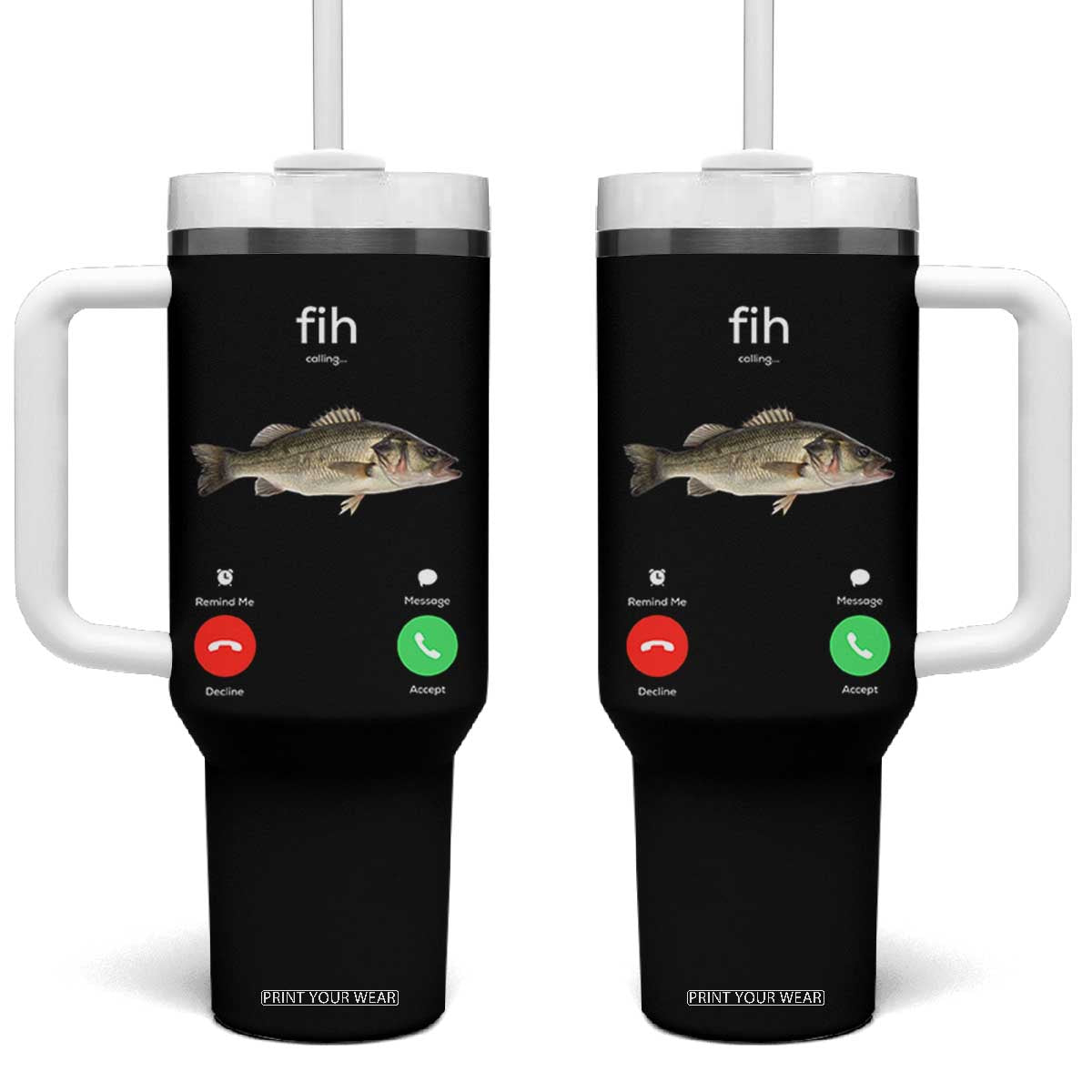 Fih Calling Funny Fish Tumbler With Handle Fishing Lover Hilarious Phone Call Parody TS02 One Size: 40 oz Black Print Your Wear