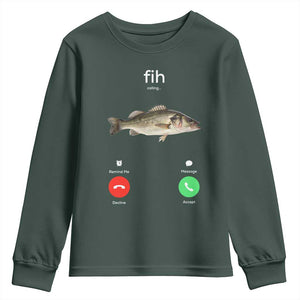 Fih Calling Funny Fish Youth Sweatshirt Fishing Lover Hilarious Phone Call Parody TS02 Dark Forest Green Print Your Wear