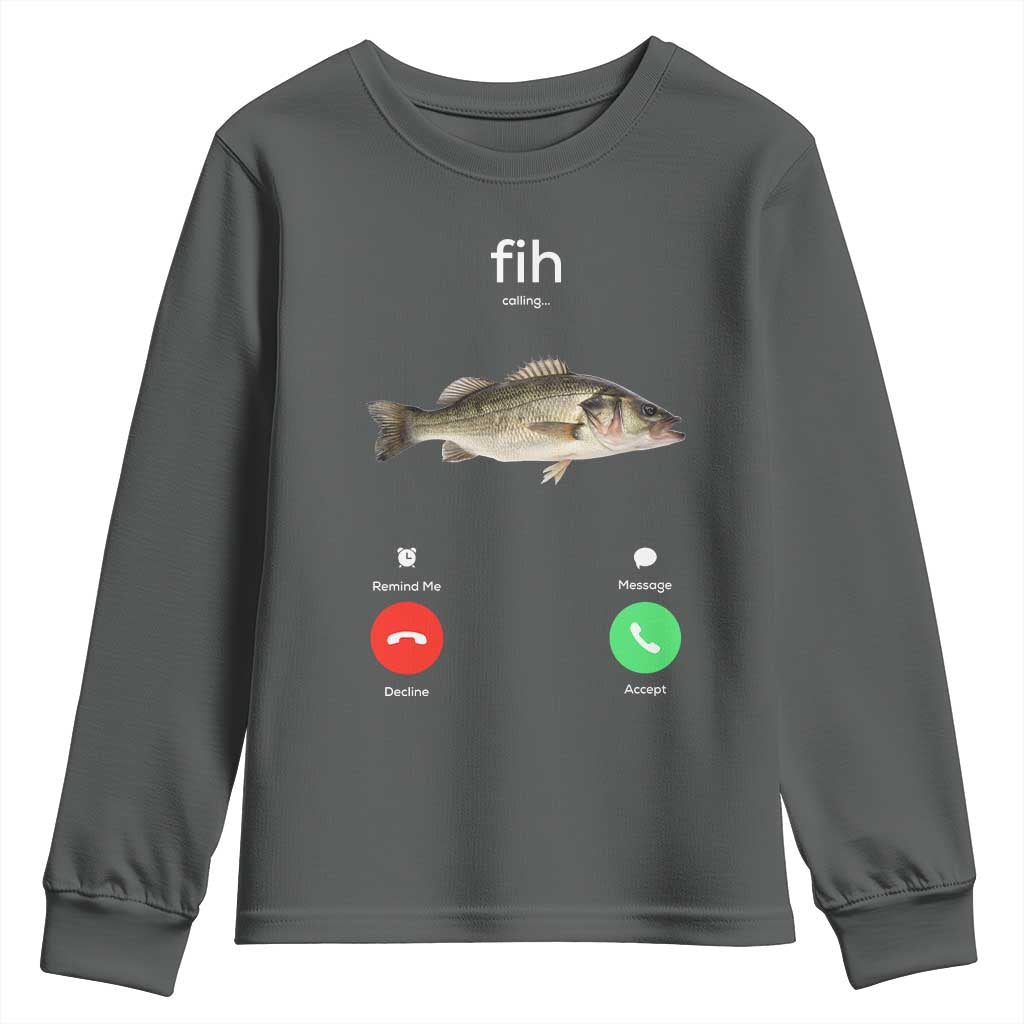 Fih Calling Funny Fish Youth Sweatshirt Fishing Lover Hilarious Phone Call Parody TS02 Dark Heather Print Your Wear