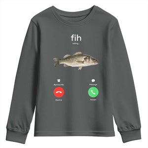 Fih Calling Funny Fish Youth Sweatshirt Fishing Lover Hilarious Phone Call Parody TS02 Dark Heather Print Your Wear
