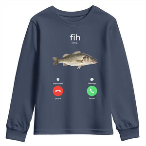 Fih Calling Funny Fish Youth Sweatshirt Fishing Lover Hilarious Phone Call Parody TS02 Navy Print Your Wear