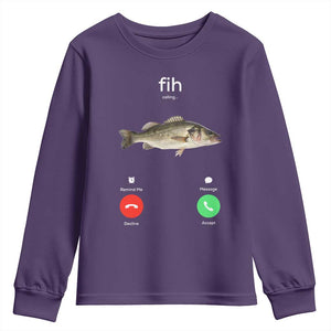 Fih Calling Funny Fish Youth Sweatshirt Fishing Lover Hilarious Phone Call Parody TS02 Purple Print Your Wear