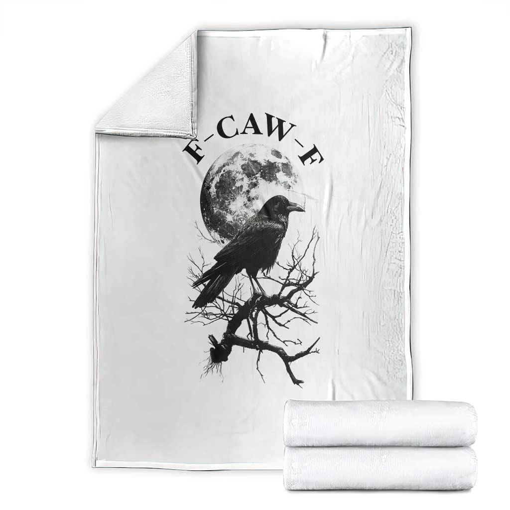 Funny Crow F Caw F Throw Blanket Gothic Raven and Moon TS02 White Print Your Wear
