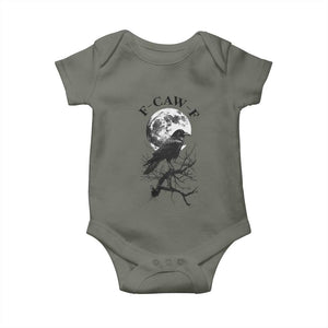 Funny Crow F Caw F Baby Onesie Gothic Raven and Moon TS02 Military Green Print Your Wear