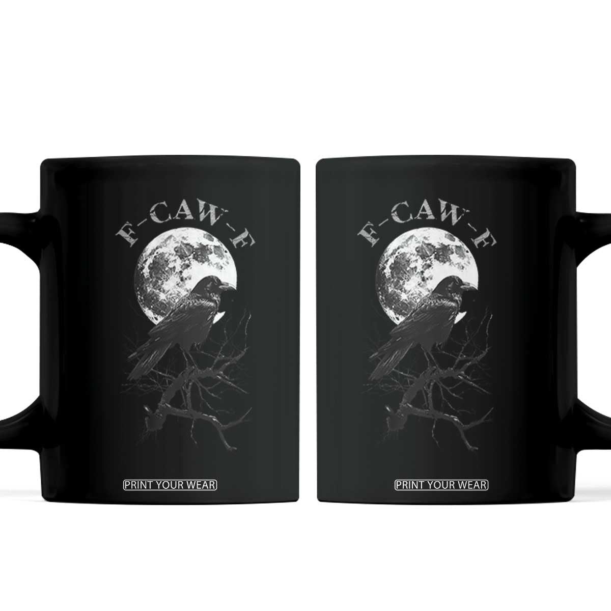 Funny Crow Fcawf Coffee Mug Gothic Raven and Moon TS02 Black Print Your Wear