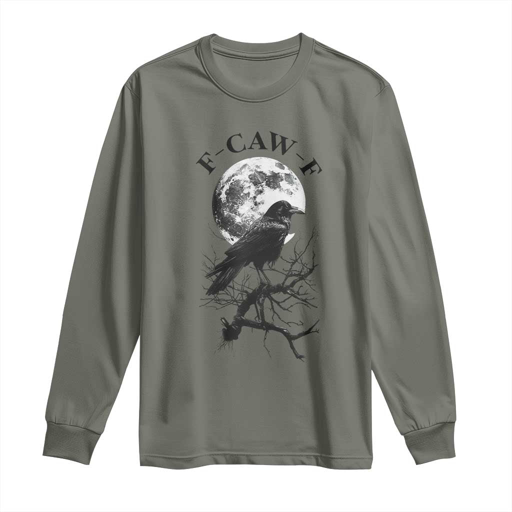 Funny Crow F Caw F Long Sleeve Shirt Gothic Raven and Moon TS02 Military Green Print Your Wear