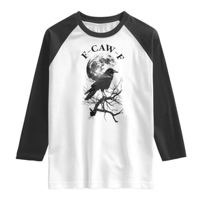 Funny Crow F Caw F Raglan Shirt Gothic Raven and Moon TS02 White Black Print Your Wear