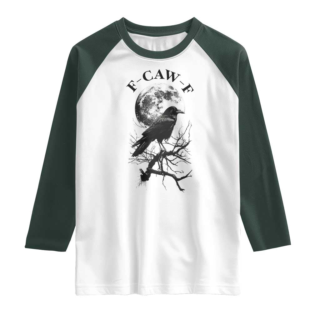 Funny Crow F Caw F Raglan Shirt Gothic Raven and Moon TS02 White Dark Forest Green Print Your Wear