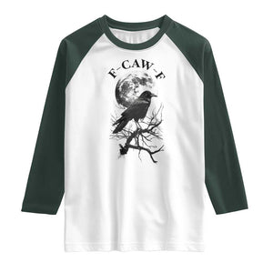 Funny Crow F Caw F Raglan Shirt Gothic Raven and Moon TS02 White Dark Forest Green Print Your Wear