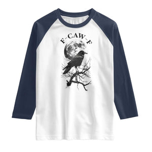 Funny Crow F Caw F Raglan Shirt Gothic Raven and Moon TS02 White Navy Print Your Wear