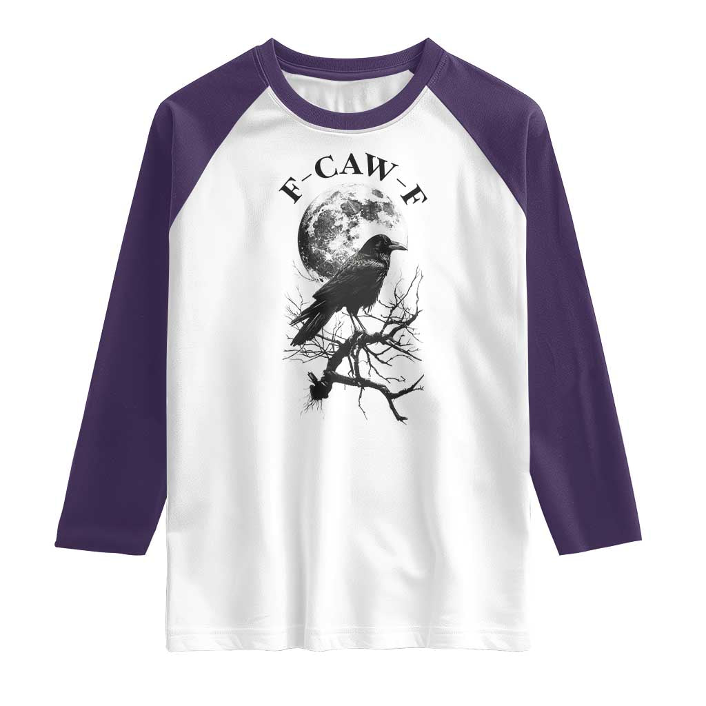 Funny Crow F Caw F Raglan Shirt Gothic Raven and Moon TS02 White Purple Print Your Wear