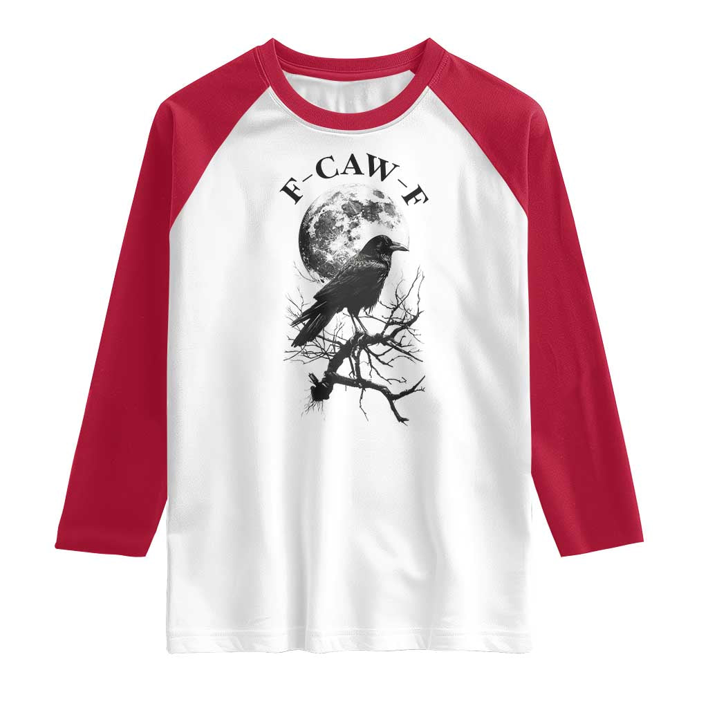 Funny Crow F Caw F Raglan Shirt Gothic Raven and Moon TS02 White Red Print Your Wear