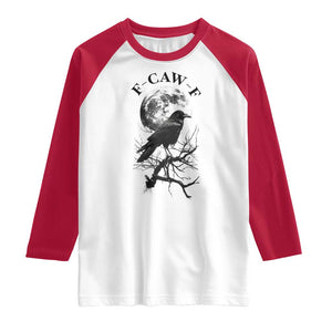 Funny Crow F Caw F Raglan Shirt Gothic Raven and Moon TS02 White Red Print Your Wear