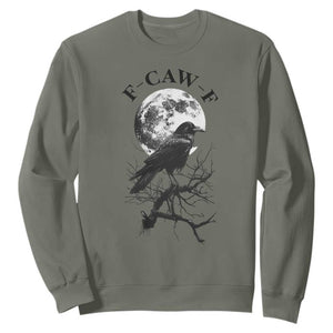 Funny Crow F Caw F Sweatshirt Gothic Raven and Moon TS02 Military Green Print Your Wear