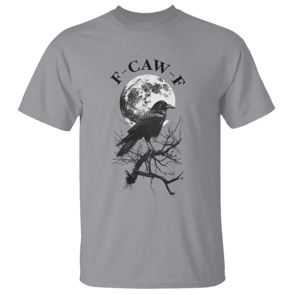 Funny Crow F Caw F T Shirt Gothic Raven and Moon TS02 Sport Gray Print Your Wear