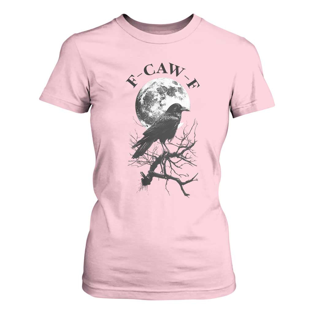 Funny Crow F Caw F T Shirt For Women Gothic Raven and Moon TS02 Light Pink Print Your Wear