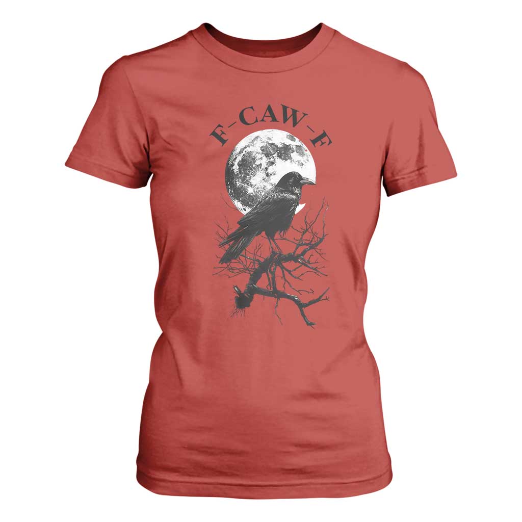 Funny Crow F Caw F T Shirt For Women Gothic Raven and Moon TS02 Red Print Your Wear