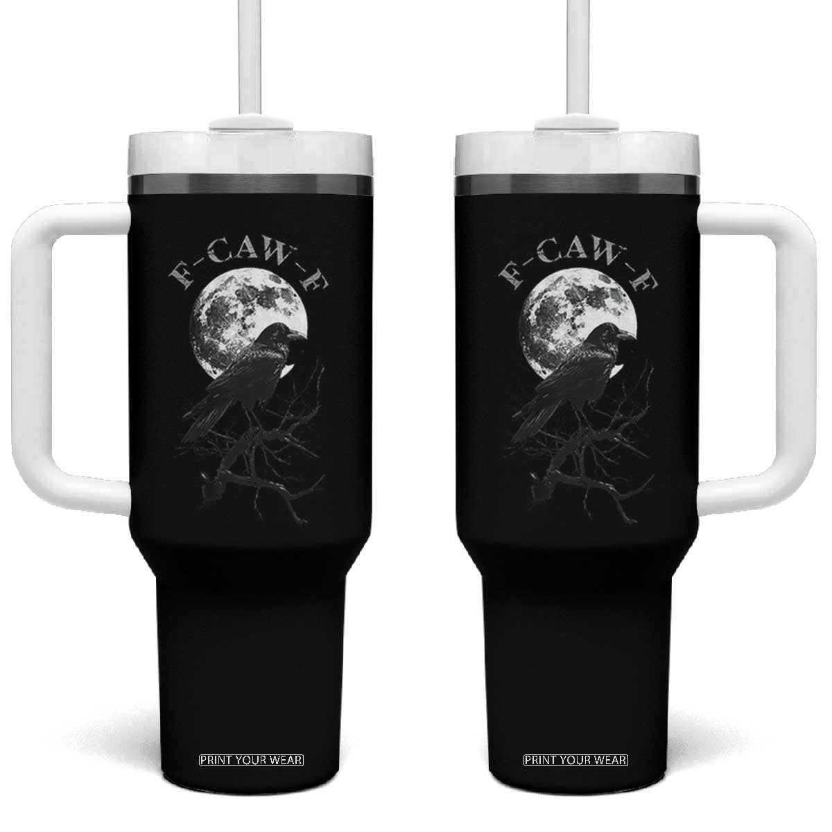 Funny Crow Fcawf Tumbler With Handle Gothic Raven and Moon TS02 One Size: 40 oz Black Print Your Wear