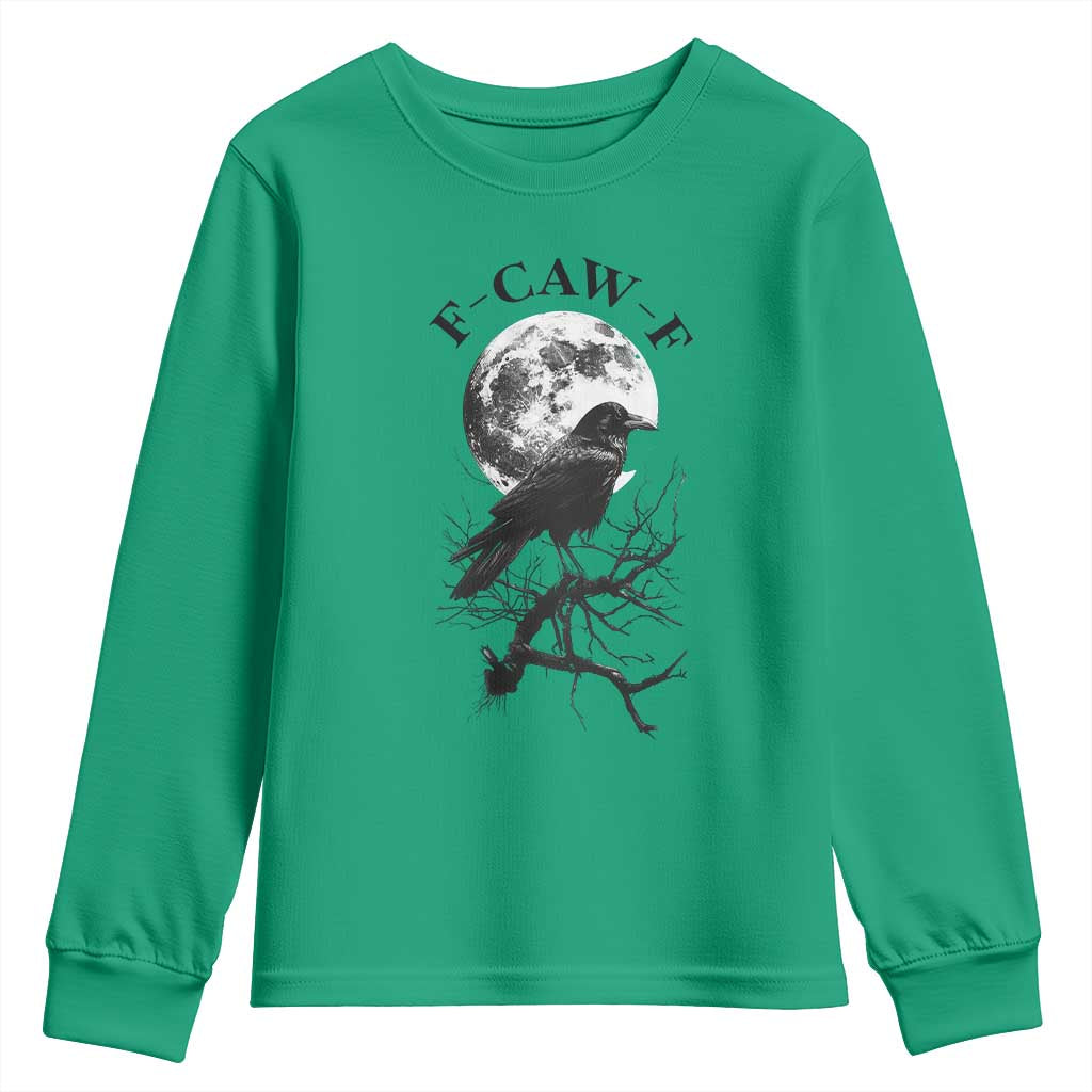 Funny Crow F Caw F Youth Sweatshirt Gothic Raven and Moon TS02 Irish Green Print Your Wear