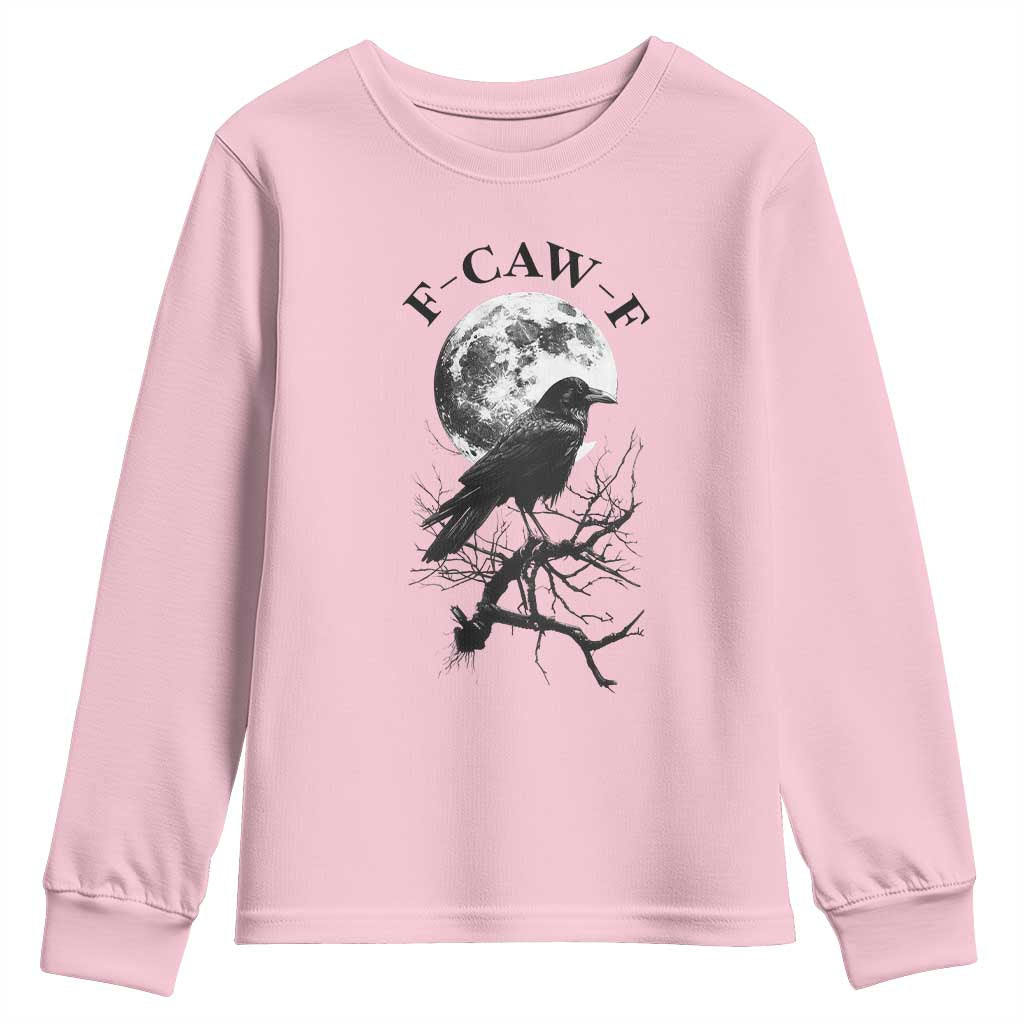 Funny Crow F Caw F Youth Sweatshirt Gothic Raven and Moon TS02 Light Pink Print Your Wear